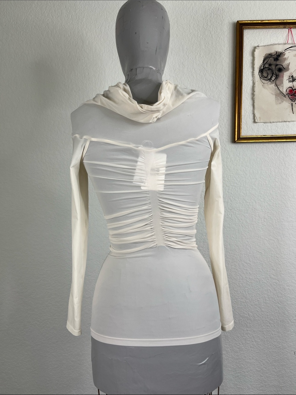 Wolford Sheer Drape Top Long Sleeves Buttercream 58311 - Picture 7 of 10